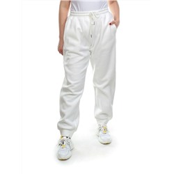 M023 WHITE Брюки спортивные женские на флисе (100% хлопок) 7986