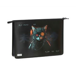 Папка для тетрадей 1 отделение, А4, ArtSpace "RoboCat", ламинированный картон, фольга, на молнии