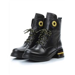 01-P514-3 BLACK/YELLOW Ботинки демисезонные женские (натуральная кожа, байка)