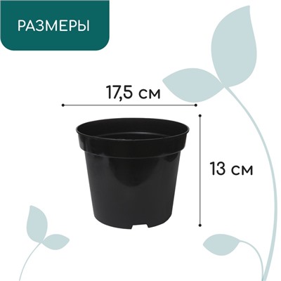Горшок для рассады, 2 л, d = 17,5 см, h = 13 см, пластик, чёрный, Greengo
