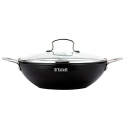 Сковорода Вок с антипригарным покрытием д30см "Итан" h6,5см, s3,3мм, дно д17см, s4мм, кованный алюминий, стеклянная крышка с пароотводом, 2 ручки из нержавеющей стали на клепочном креплении, цветная коробка, "TalleR" (Китай)