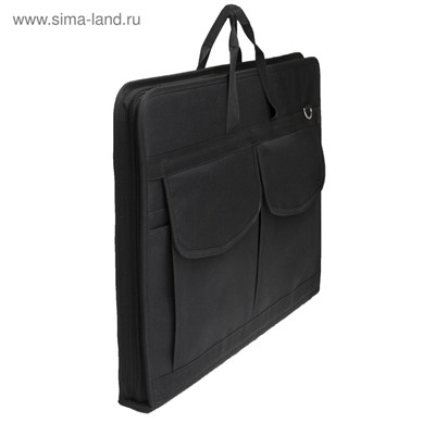 Папка для чертежей и рисунков А2, 650×450×50 мм, с ручками, текстильная, Estado, 3 кармана, чёрная