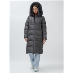 Пальто женское зимние с мехом песец большого размера темно-серого цвета 622_1TC