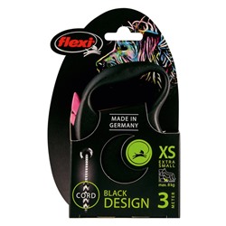 Рулетка Flexi Black Design XS (до 8 кг) 3 м трос, черный/розовый