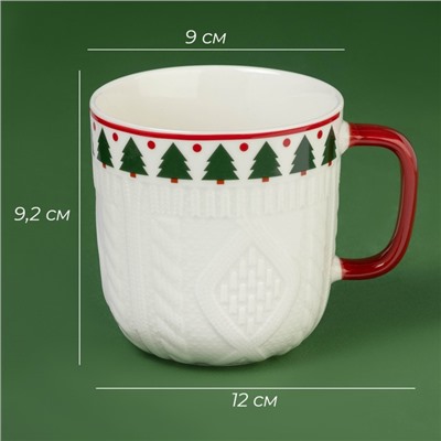Кружка Доляна «Уютный Новый год», 370 мл, 12×9×9.2 см, фарфор, белая