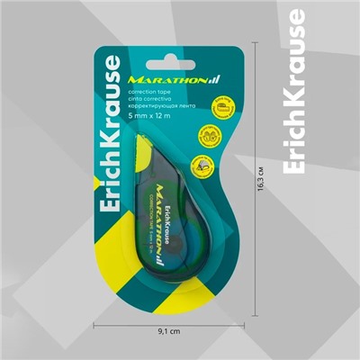 Корректирующая лента 5 мм × 12 м, ErichKrause Marathon, корпус морская волна, блистер