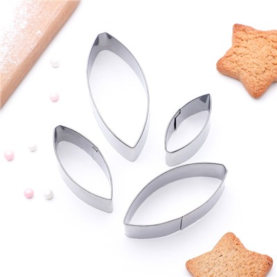 Формы для печенья Доляна «Лепестки лилии», набор 4 шт., металл, серебристые