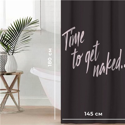 Штора для ванной водоотталкивающая Этель «Time to get naked», 145×180 см, цвет чёрный, ткань оксфорд, 210гр/м2