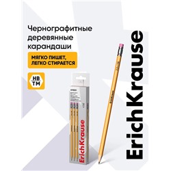 Карандаш чернографитный ErichKrause. Amber 101, НВ, с ластиком, шестигранный, деревянный, жёлтый корпус