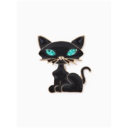 Брошь «Кошечка» хитрая, цвет черно-зеленый в золоте
