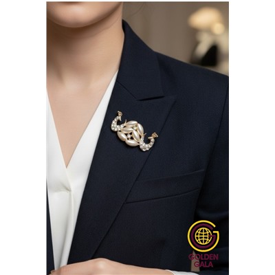 Брошь с жемчугом и стразами Птицы БР4/1