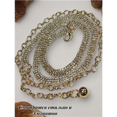 Пояс женский цепочка  дорожка со стразами трех рядная цвет золото модель 11