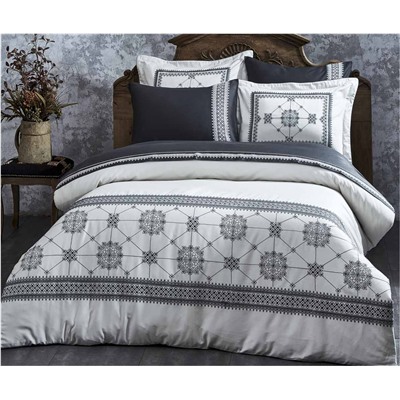 2 сп. Евро Комплект Постельного Белья Cotton Saten Belis Antrasit Çift - EcoCotton