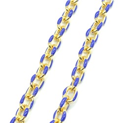 Цепочка для украшений, звено 8*11мм с эмалью, цв.золотистый, синий, 50см
