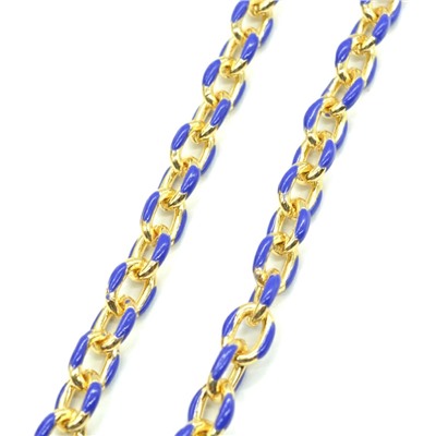 Цепочка для украшений, звено 8*11мм с эмалью, цв.золотистый, синий, 50см