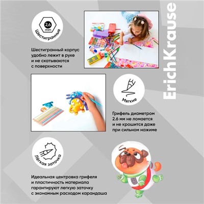 Карандаши цветные 24 цвета ErichKrause, шестигранные, пластиковые, с европодвесом