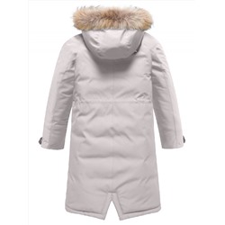 Парка зимняя подростковая для девочки с капюшоном и мехом бежевого цвета 9536B