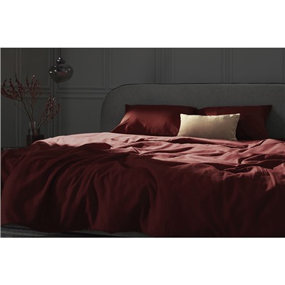 Простыня на резинке изо льна и хлопка цвета копченой паприки из коллекции Essential, 180х200х30 см