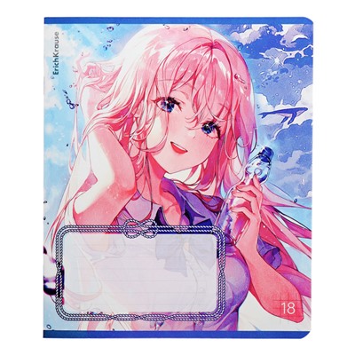 Тетрадь 18 листов в клетку, ErichKrause Kawaii Whale, обложка мелованный картон, блок офсет 100% белизна, МИКС