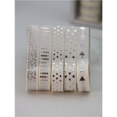 Набор декоративного скотча 5 шт. "Silver pattern", mix, шоу-бокс 12 шт.