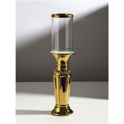 Подсвечник на 1 свечу «Арте», керамика, стекло, d=7.5 см, золото, 9×9×37.5 см