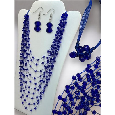 Комплект бижутерии "Хрустальная россыпь" , цвет яркий синий