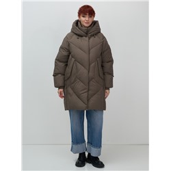 Пальто двубортная зимнее утепленное женское коричневого цвета 7732K