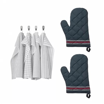 Кухонный набор, RINNIG Tea Towels & HILDEGUN Oven Gloves Set, произв. IKEA
