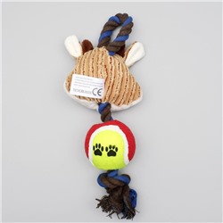 Игрушка для собак 3-в-1 «Корова»: канатная, мягкая с пищалкой, войлочный мяч, 30 см