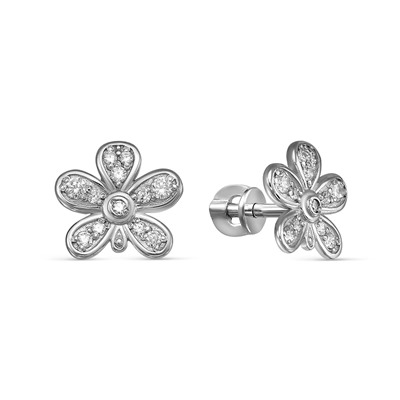 Серьги с фианитом родированные серебро 925*