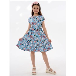 Детское платье "Ласточка" / Розовые тюльпаны на голубом