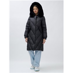 Пальто женское зимние с мехом песец люкс класса черного цвета 1316Ch