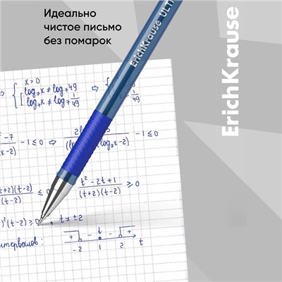 Ручка шариковая ErichKrause ULTRA-30, узел-игла 0.7 мм, чернила синие, резиновый упор, длина линии письма 2000 метров