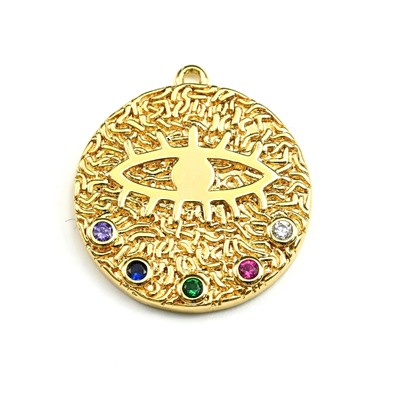 Подвеска медальон 20*22мм с фианитами, золотистая
