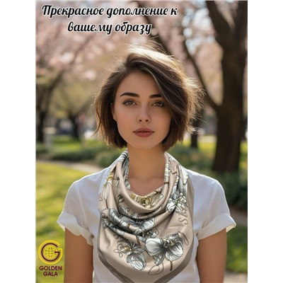 Платок шелковый Арт М43/4 (бежевый с темно-бежевой каймой)