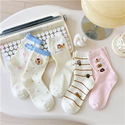 Tide, autumn Japanese cute cartoon knee socks with bow, mid-length