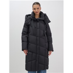 Пальто зимнее утепленное с капюшоном женское черного цвета 7748Ch