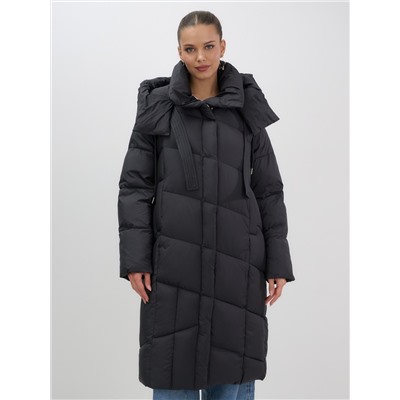 Пальто зимнее утепленное с капюшоном женское черного цвета 7748Ch