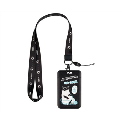 Бейдж вертикальный MESHU "Fancy Cat", 110*70мм, лента с карабином, 2D печать, опп пакет, европодвес