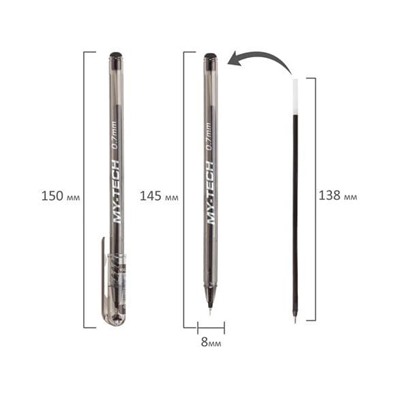 Ручка шариковая масляная PENSAN My-Tech, ЧЕРНАЯ, игольчатый узел 0,7мм, линия 0,35мм, 2240/25