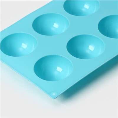 Форма для выпечки Доляна «Полусфера», силикон, 29×17 см, 8 ячеек (d=5.8 см), голубая