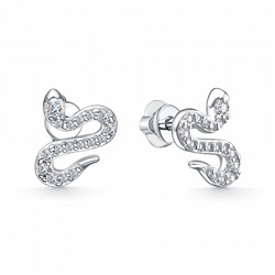 Серьги с фианитом родированные серебро 925*