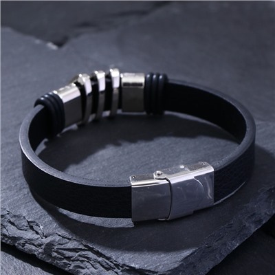 Браслет унисекс «Мощь» коса, цвет чёрный с серебром, 22 см