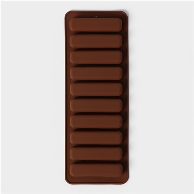 Форма для выпечки печенья Доляна «Савоярди», силикон, 26×9.5 см, 10 ячеек (7.1×1.7 см), коричневая