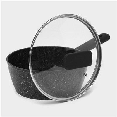 Ковш с крышкой Доляна «Первый дом», 1.2 л, d=18 см, антипригарное покрытие, индукция, алюминий, чёрный