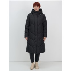 Пальто зимнее утепленное с капюшоном женское черного цвета 7628Ch