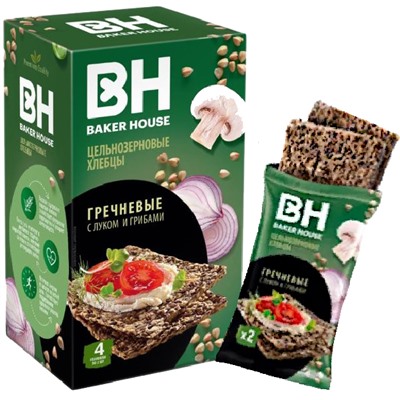 Хлебцы цельнозерновые скандинавские гречневые с луком и грибами Baker House 180 гр. 1/8
