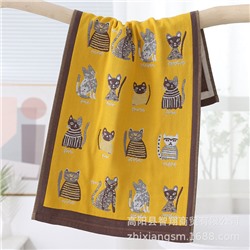 Zhiyang towel four layers of jets, digital cat gauze cotton cotton face towel soft water absorption, face towel factory price wholesale
