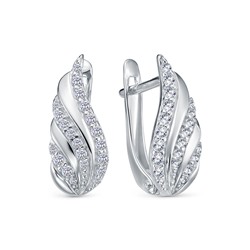 Серьги с фианитом родированные серебро 925*