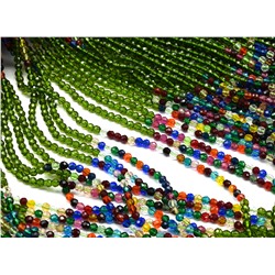 Бусины из шпинели шарик гр.3мм цв.оливковый, ассорти, 37см, 126 бусин